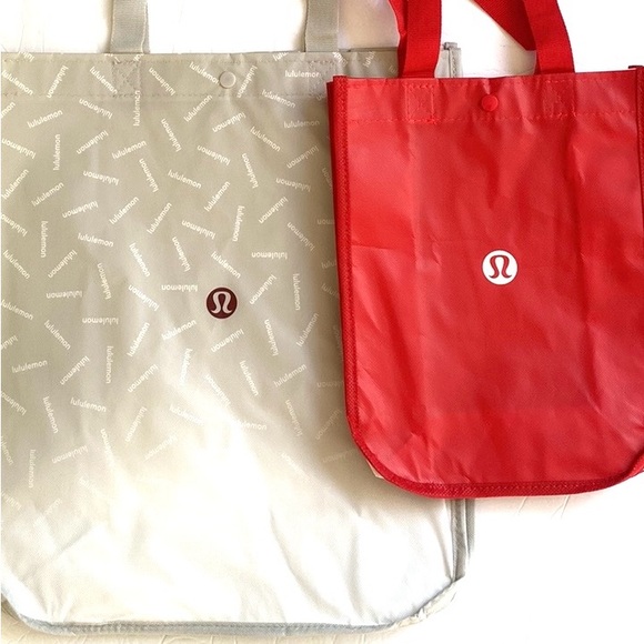 Lot (x2) Lululemon Reuseable Shopping Tote Bags Red Small & Large white, New - Picture 1 of 3